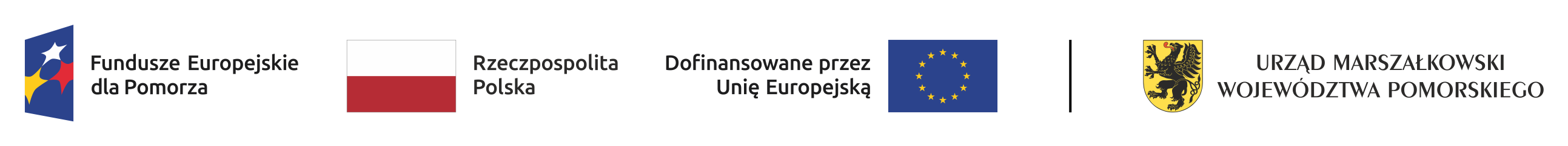 LOGOTYP FUNDUSZE UEROPEJSKIE DLA POMORZA, FLAGA POLSKI, FLAGA UNII EUROPEJSKIEJ, LOGOTYP URZĘDU MARSZAŁKOWSKIEGO WOJEWÓDZTWA POMORSKIEGO
