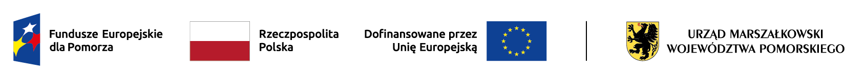 LOGOTYP FUNDUSZE UEROPEJSKIE DLA POMORZA, FLAGA POLSKI, FLAGA UNII EUROPEJSKIEJ, LOGOTYP URZĘDU MARSZAŁKOWSKIEGO WOJEWÓDZTWA POMORSKIEGO