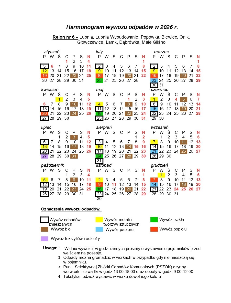 Rejon nr 6 – Lubnia, Lubnia Wybudowanie, Popówka, Blewiec, Orlik, Główczewice, Lamk, Dąbrówka, Małe Gliśno
