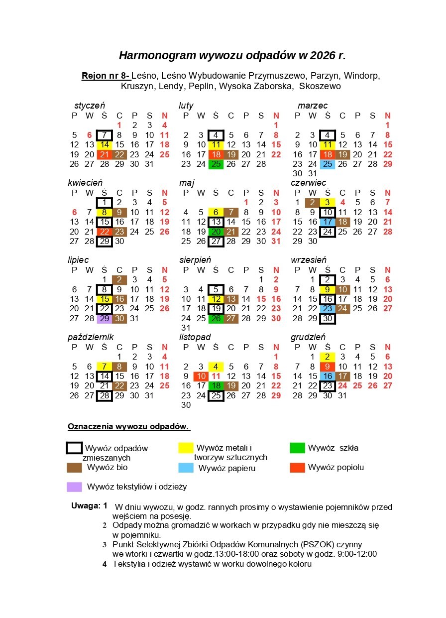 Rejon nr 8- Leśno, Leśno Wybudowanie Przymuszewo, Parzyn, Windorp, Kruszyn, Lendy, Peplin, Wysoka Zaborska, Skoszewo