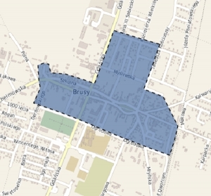 Zasięg obszaru rewitalizacji miasta Brusy.