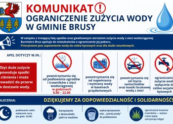 KOMUNIKAT – OGRANICZENIE ZUŻYCIA WODY W GMINIE BRUSY