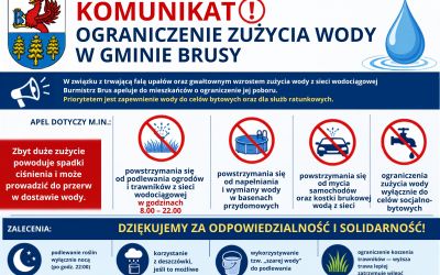 KOMUNIKAT – OGRANICZENIE ZUŻYCIA WODY W GMINIE BRUSY