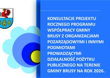 KONSULTACJE PROJEKTU ROCZNEGO PROGRAMU WSPÓŁPRACY GMINY BRUSY Z ORGANIZACJAMI POZARZĄDOWYMI I INNYMI PODMIOTAMI PROWADZĄCYMI DZIAŁALNOŚĆ POŻYTKU PUBLICZNEGO NA TERENIE GMINY BRUSY NA ROK 2026